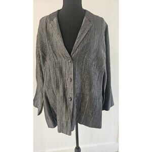 Eileen Fisher Black Georgette Crepe Blouse Tunic Top XL Silk Blend